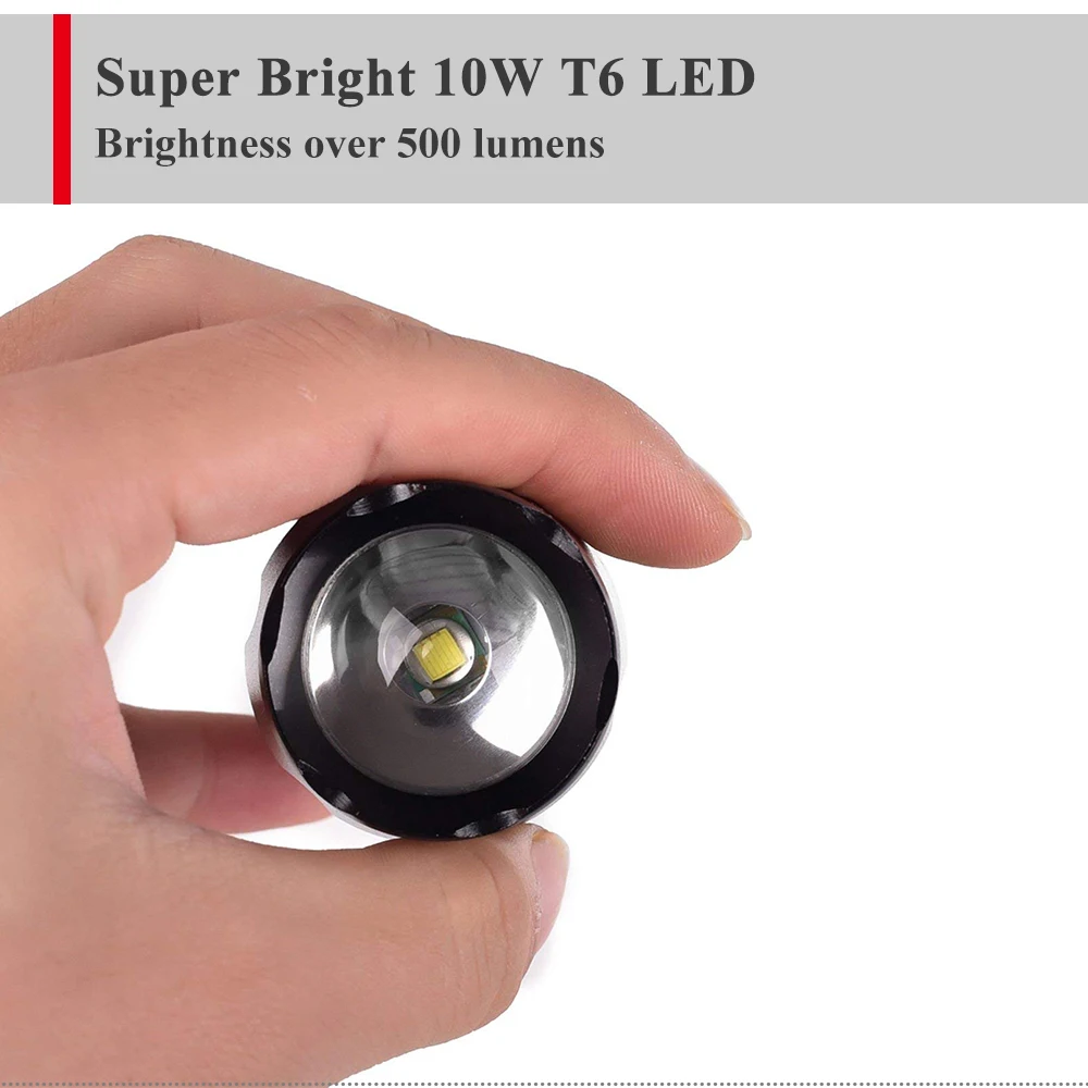 High power 10 W T6 lanterna mega light 18650 rechargeable lanterna tatica for hunting