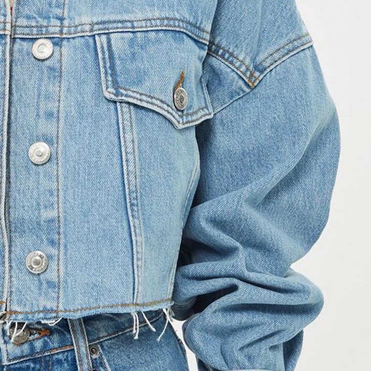 Best selling high quality jeans manufacture OEM borg fur denim jacket with fleece collar