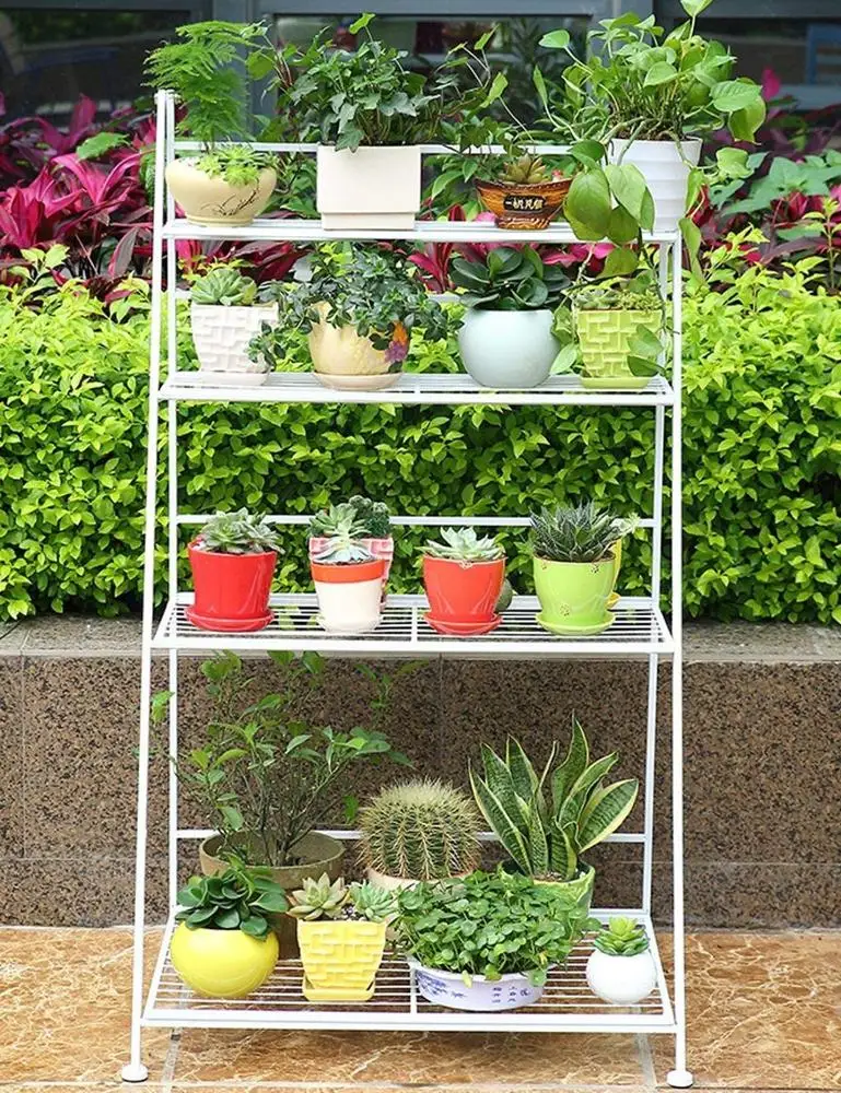 Flower Stand White Iron Multilayer Outdoor Garden Flower Shelf Flowery Display Stand Flower Storage Rack