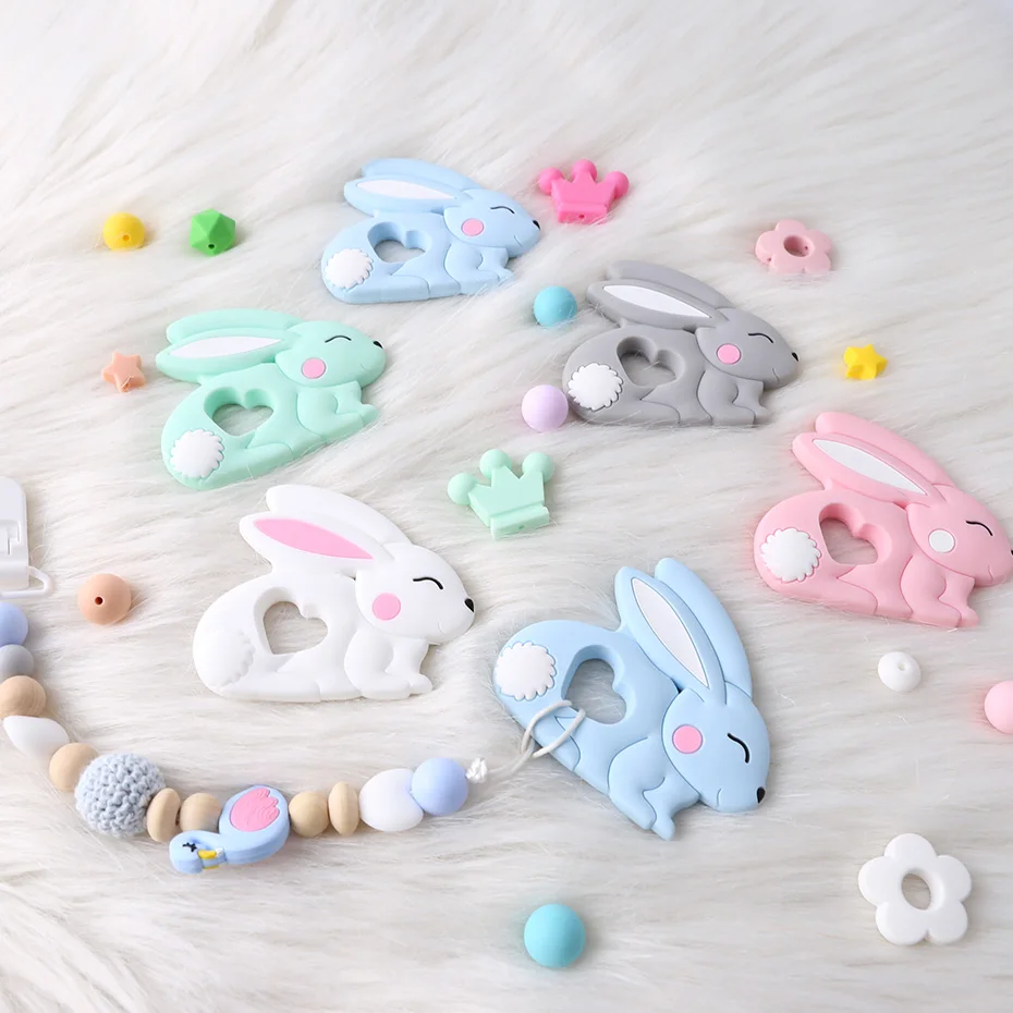 
Exclusive Design Silicone Rabbit Shape Necklace Pendant Baby Bunny Silicone Teether 