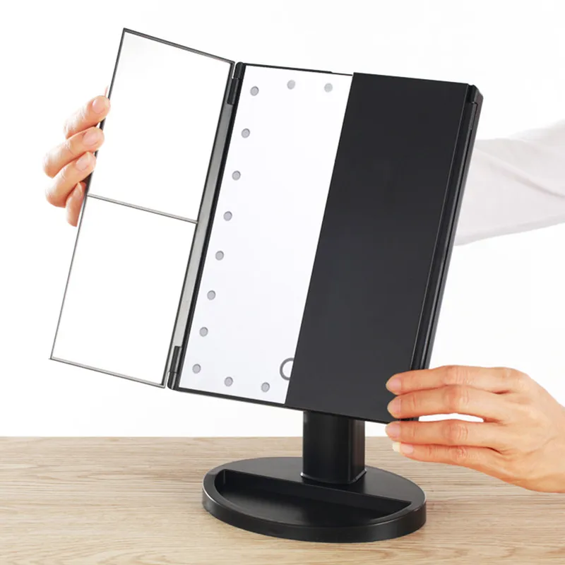 Hot Sell USB Direct Charging Cosmetic Mirror Folding Tri fold LED Makeup Mirror