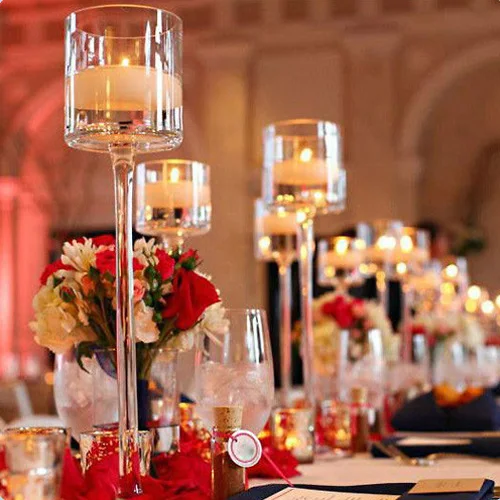 Wedding Table Glass Centerpiece Tealight Holder/hurricane Glass Tealight Candle Holders Set/glass Trio Pedestal Candleholder