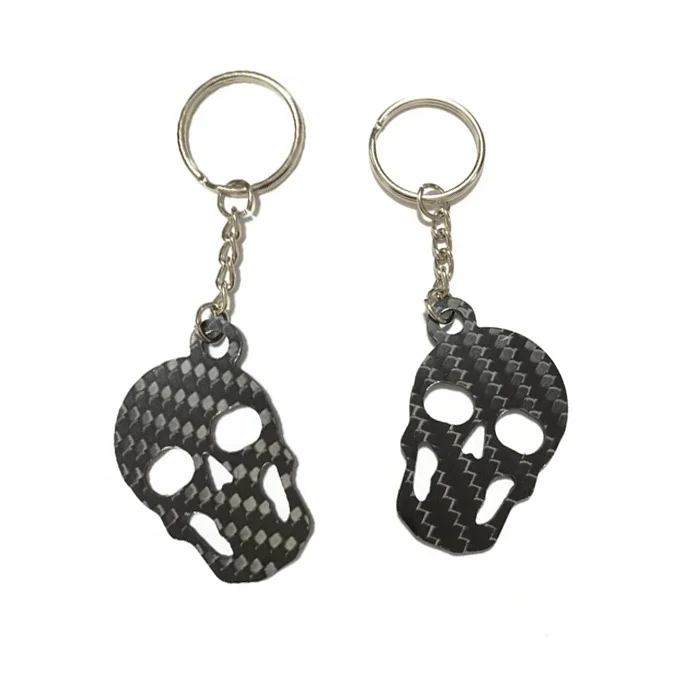 Professional carbon fiber custom made cnc machining skull shape custom carbon fiber keychain, OEM custom carbon fiber gifts