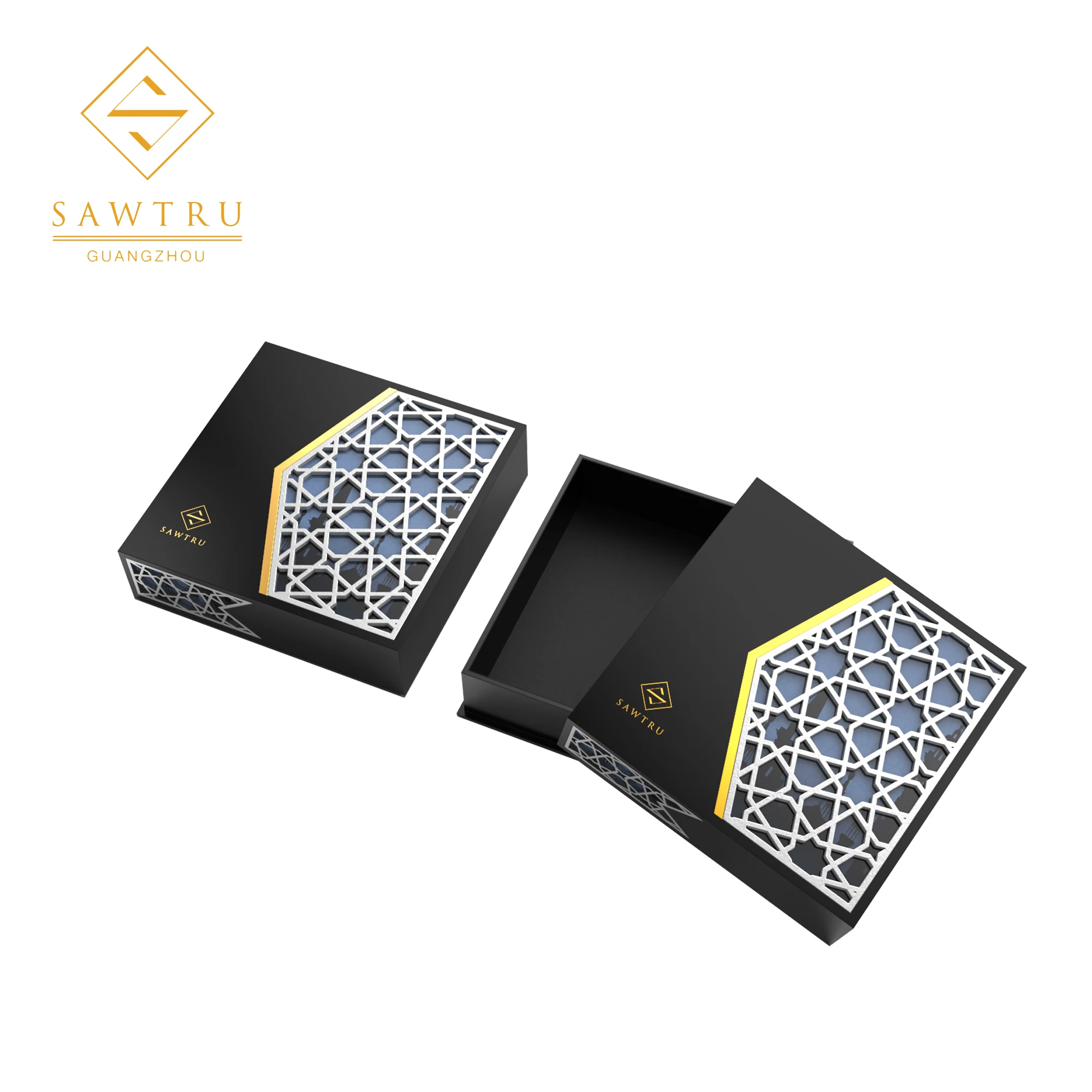 Environment-Friendly luxury wooden gold foil tea box with art paper and PU lining small partitions compartments divisions