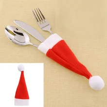 Red font b Santa b font Hat font b Christmas b font Fork Bags Tableware Silverware
