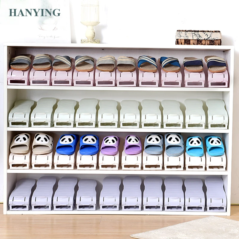 Adjustable Shoe Organizer Set Storage Space Saving Shoe Slots Rack Holder Double Layers Plastic Shoe Slots for Home