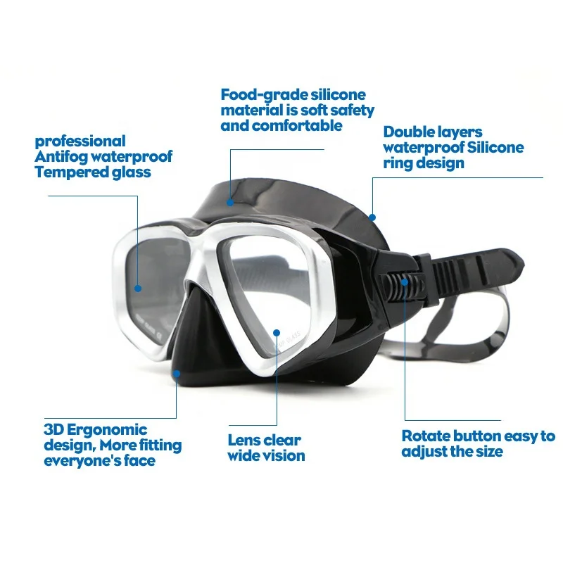 Разноцветная силиконовая маска для подводного плавания из закаленного стекла с сертификатом CE