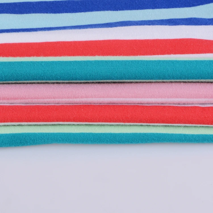 New design 100% natural organic combed cotton knitting stripe single jersey fabric for T shirt
