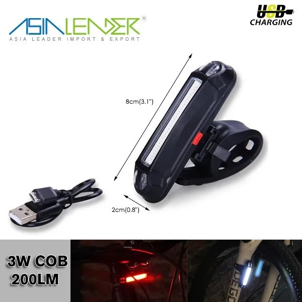 For Cycling Safety Powerful 6 Light Modes Easy Install3W COB 200LM LED USB Rechargeable Bike Rear Light