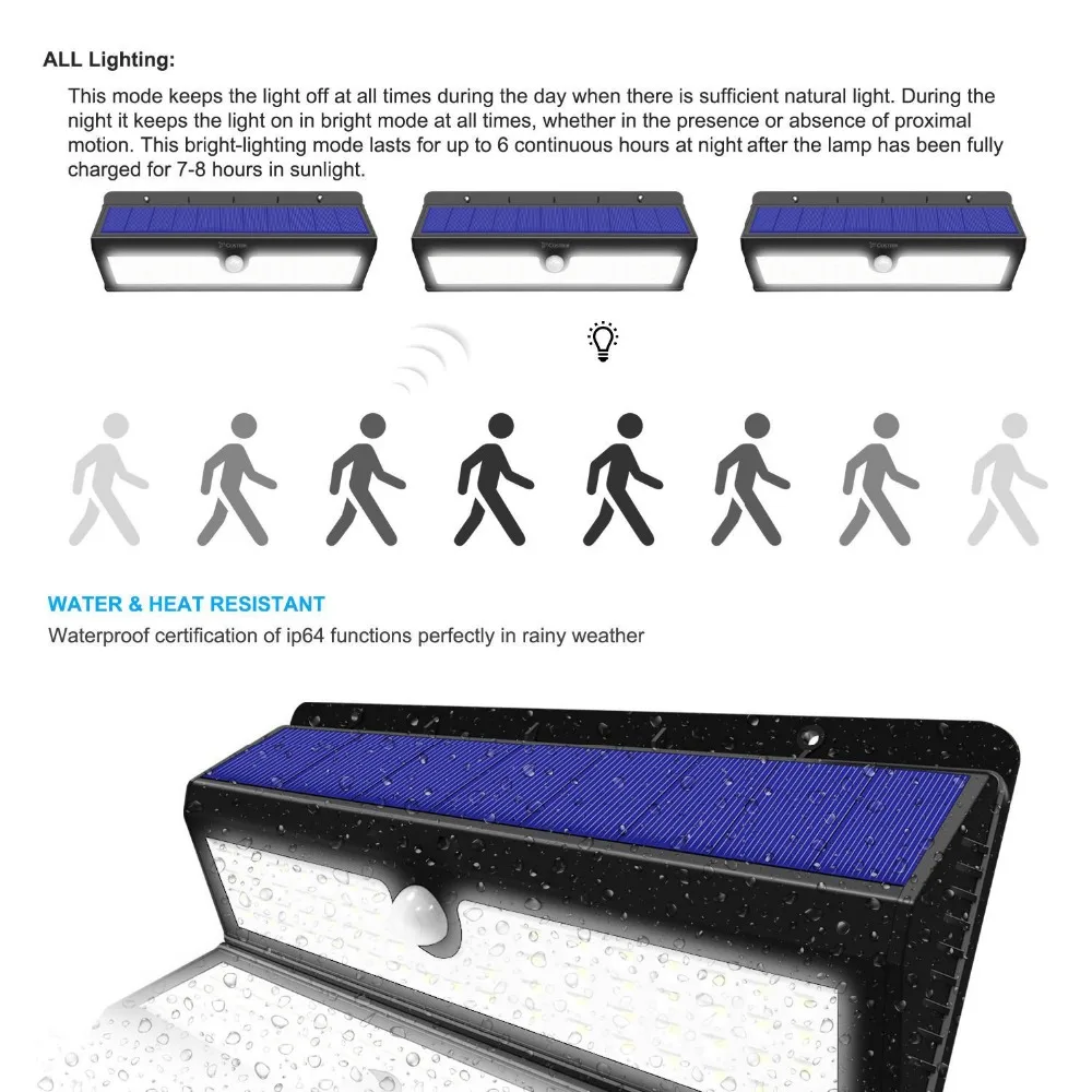 
Solar Power Sensor Wall Light 62 LED Ultra Bright Wireless Security Motion Weatherproof Outdoor Lights 