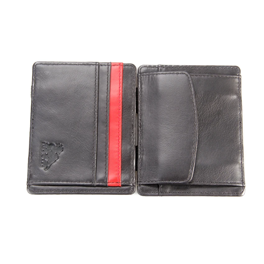 Factory New Arrival Full Grain Black Leather Magic Wallet Magic Card Holder Wallets With Coin Pocket