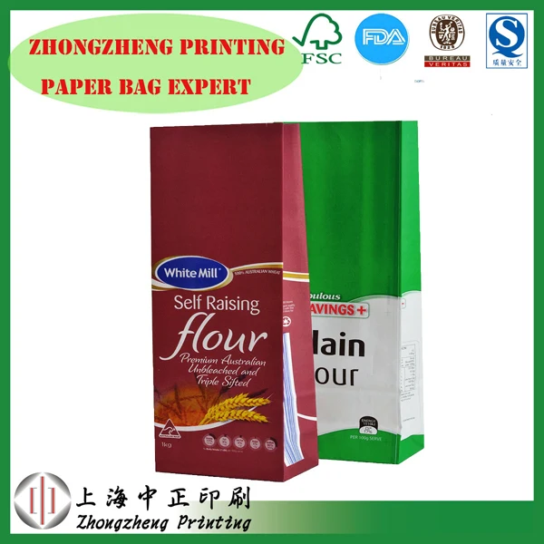 Пакет для муки из крафтовой бумаги, упаковка из белой крафт-бумаги, пакет для переноски SGS CMYK, упаковка для зерновых продуктов, флексографическая печать, принимаем