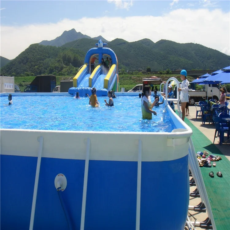 Customized Square Adult Steel Metal Frame Swimming Pool With Slide For Kids With Good Price Sale