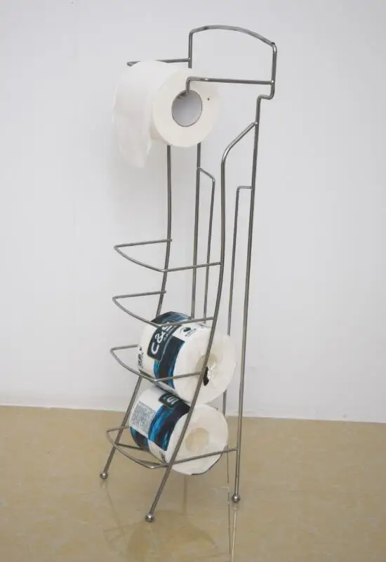 Free Standing Wire Metal Bathroom Organizer Toilet Tissue Paper Holder