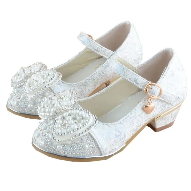 Новинка 2019, туфли на высоком каблуке для девочек, корейские детские туфли принцессы из говяжьих сухожилий, модные Аутентичные