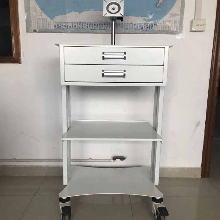 Easy Transition Built-in Handle Pull Push Travel Aluminum Frame Dual Wheel Steel Table Mobile Medical Cart