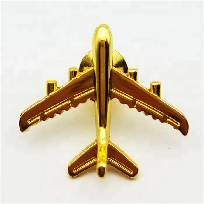 wholesale 3D airplane gold brooch metal lapel pin badge