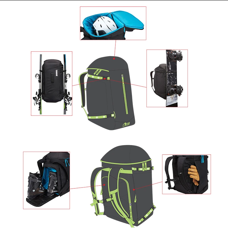 
Heat Wheeled Snowboard Waterproof Ski Shoe Boot Helmet Backpack Bag 