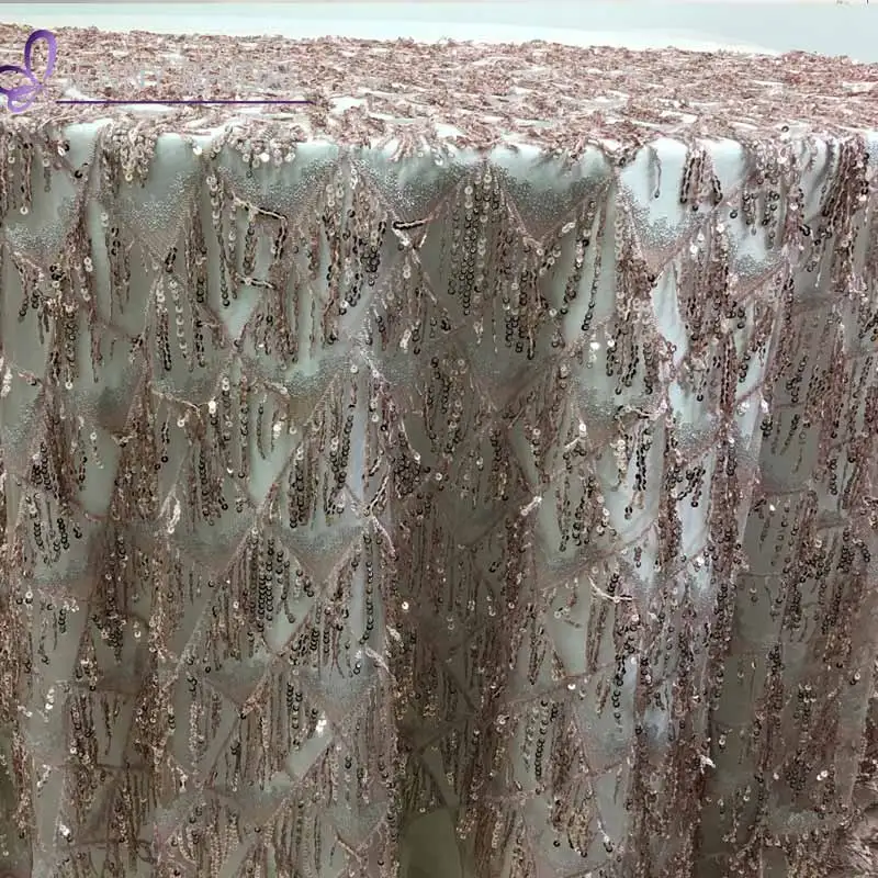 TC247A luxury table cloth table cloth embroidered by hand sequin table cloth rose gold