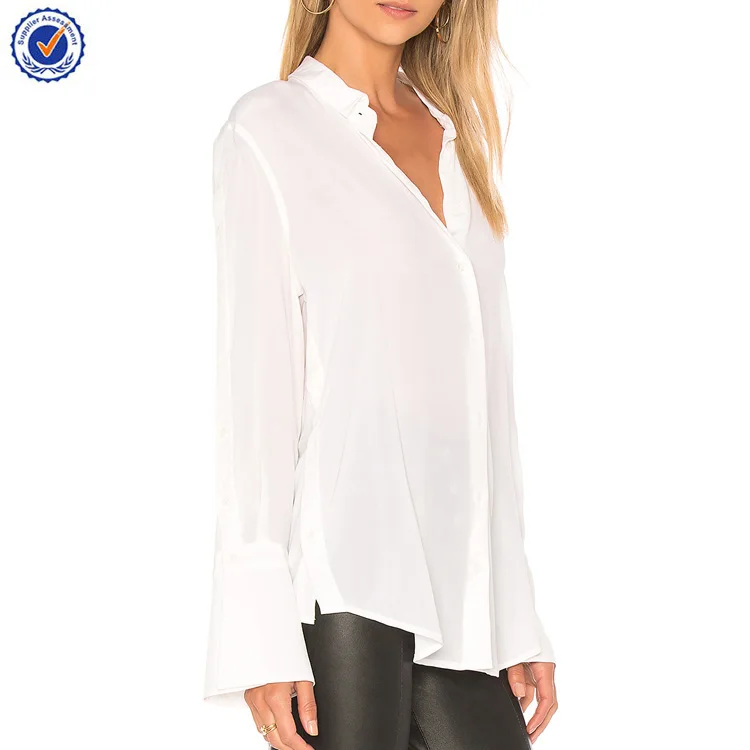 
YL oem hot sale long sleeve t shirt plain blank white t shirt ladies v neck silk blouse for manufacture china 