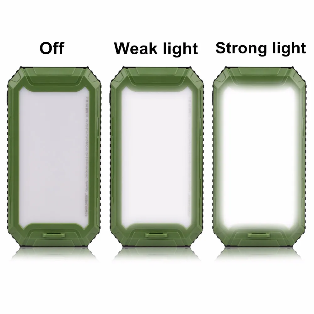 Портативный Power Bank 10000 мАч двойной выходы солнечное зарядное устройство со светодиодной подсветкой на открытом воздухе