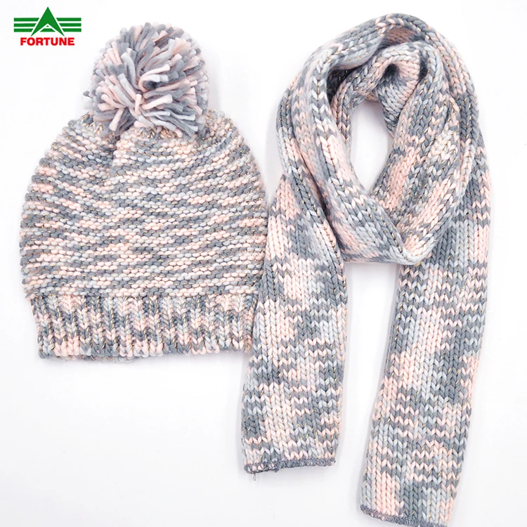 Lovely Hat sets Direct Sales Acrylic Knit Hat Brand Cap Scarf & Gloves Set