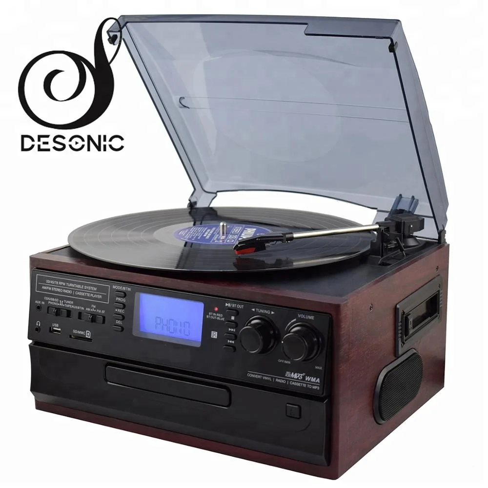Desonic Record Player  USB SD encodingTurntable AM/FM Radio Cassette, CD Player, 2 built in speaker, Radio, Cassette
