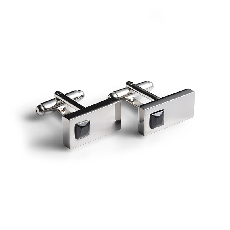 High Quality Square Metal Simple Cufflinks Silver Black Stone Shirt Cufflinks Customized