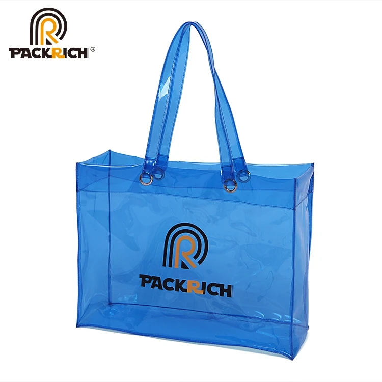 Summer Beach Foldable Personalize Custom Logo Foldable Pvc Clear Shopping Bag With Logo