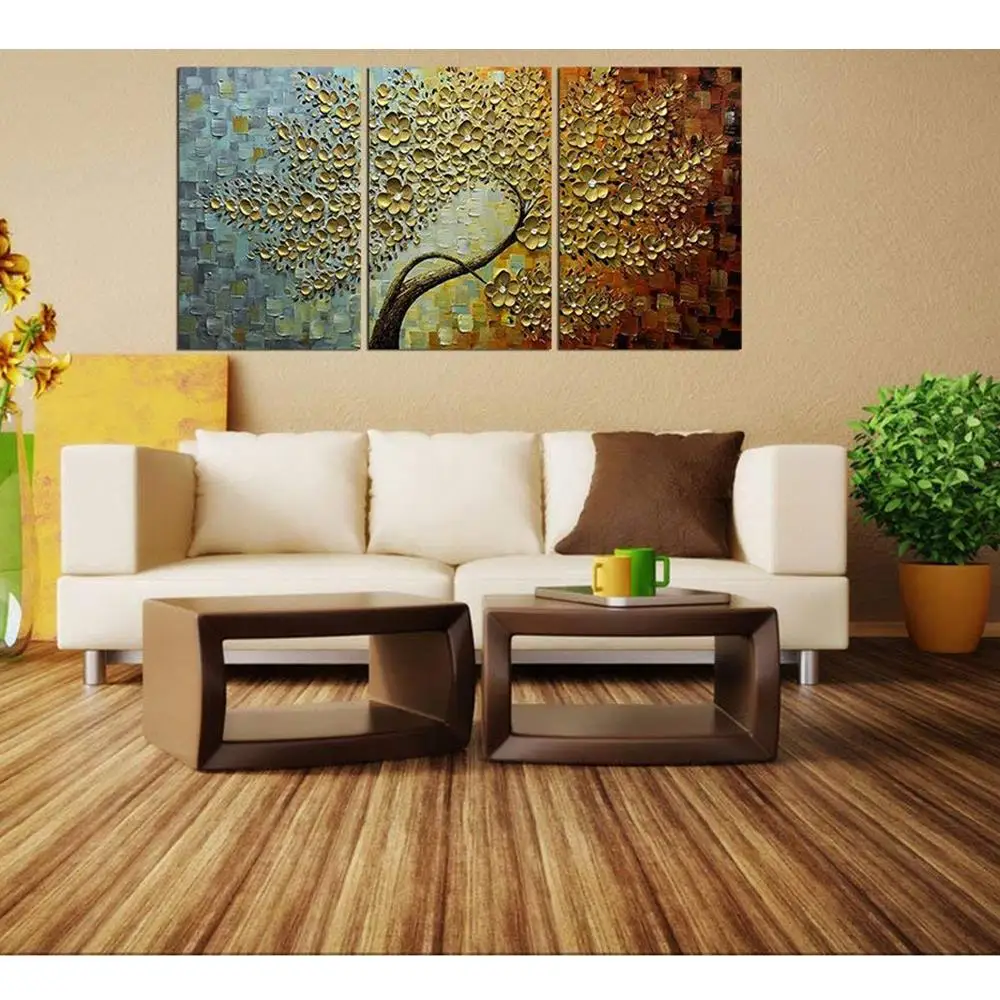 3d-печать, 3 панели, оптовая продажа, ручная роспись, цветок, холст, настенная живопись маслом