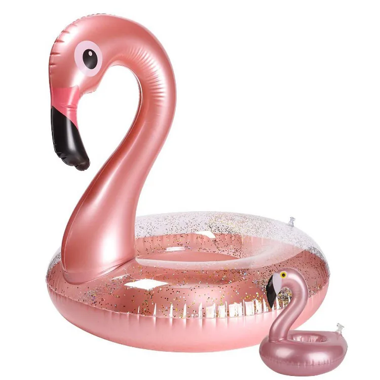 Custom 120cm Glitter Inflatable Flamingo Swimming Ring