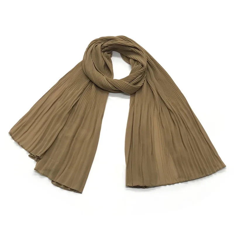 Оптовая продажа, Женский хиджаб, мусульманская однотонная плиссированная шаль, Летний шифоновый шарф