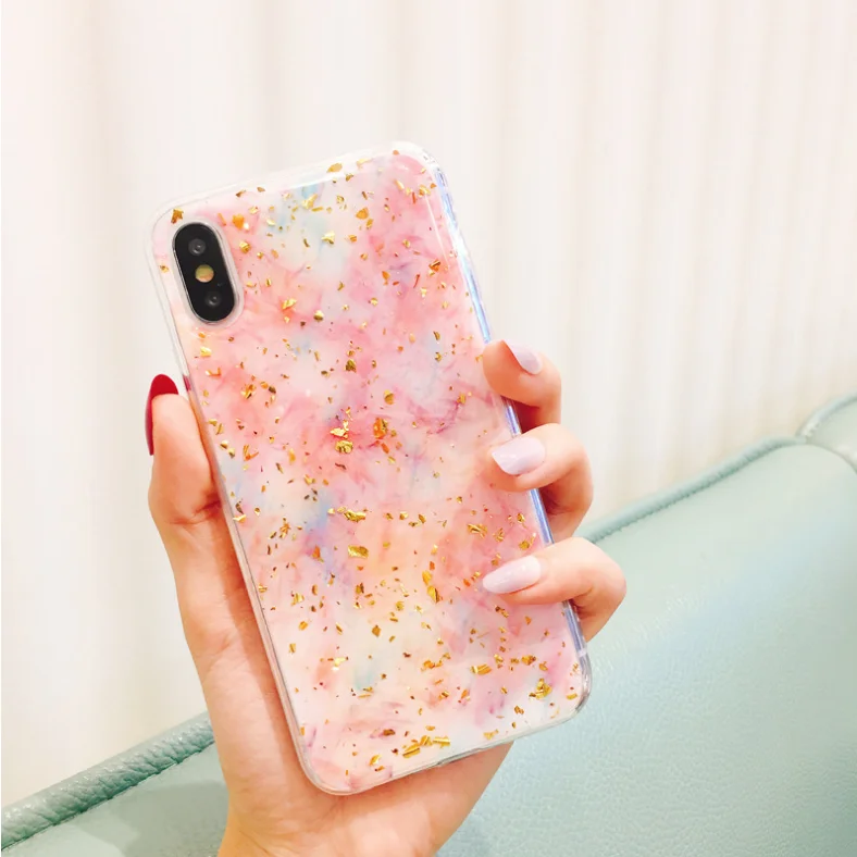 New design Marble design Gold foil crystal epoxy phone case silk printing case for iphone xs max