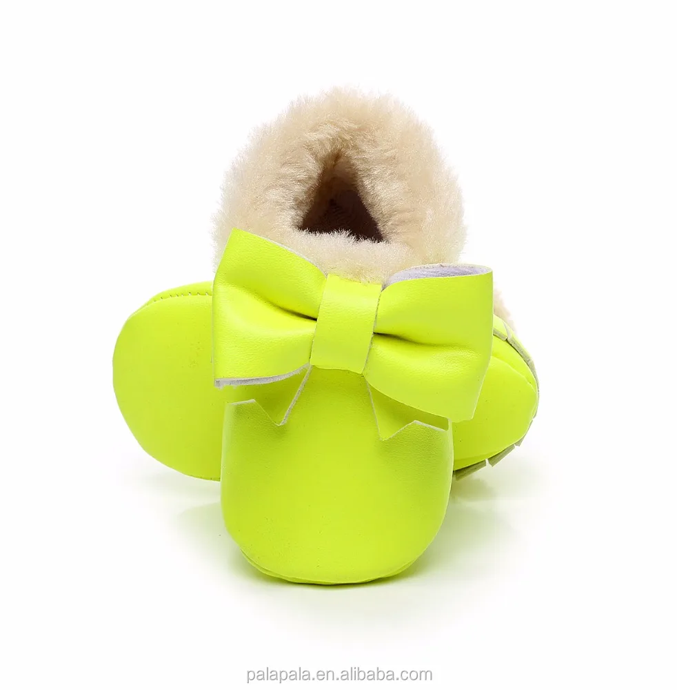 winter Tassel baby moccasin fleece bow shoes PU leather soft sole baby fringe boots