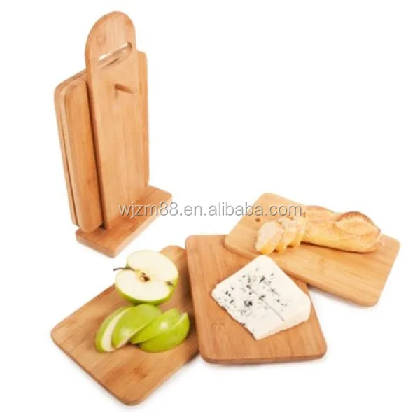
wholesale bamboo cheese cutting boards set with holder, breakfast serving board 