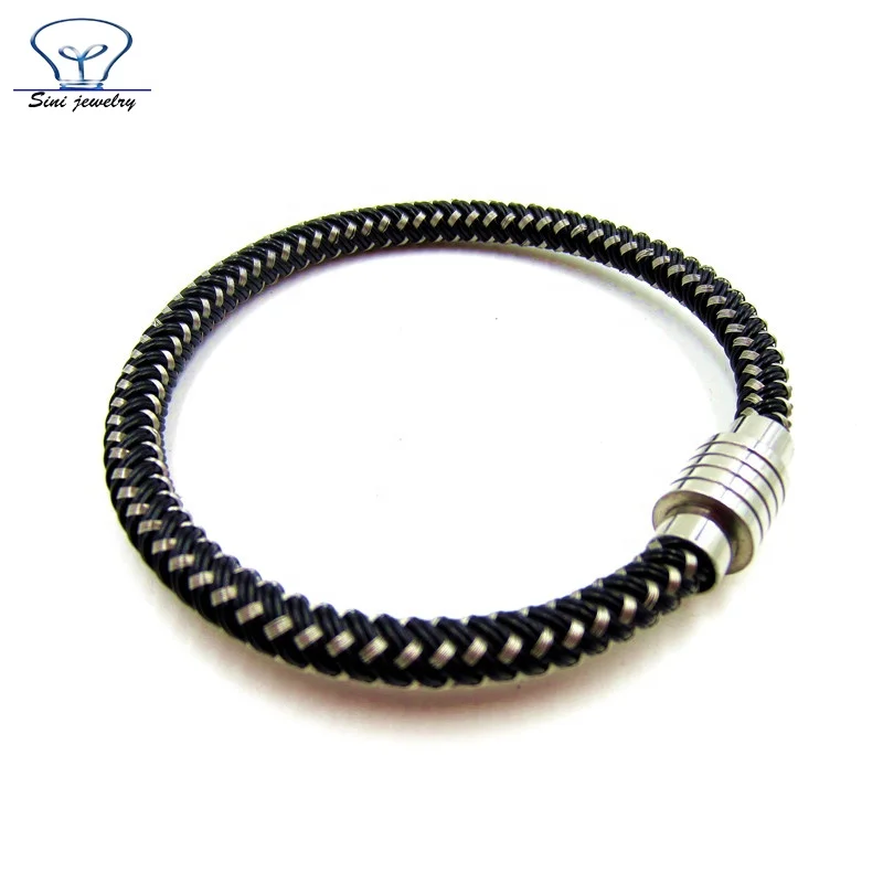 Sini Jewelry Wholesale Genuine Braided Leather Bracelet Stainless Steel Bio Magnetic mens Bracelet men accessories 2016