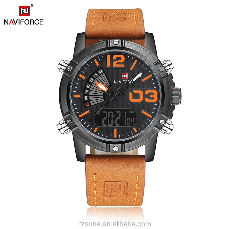 Cheapest Naviforce 9095 Watches Men Brand Japan Quartz Movt Leather Strap Man Wrist Watch NF9095
