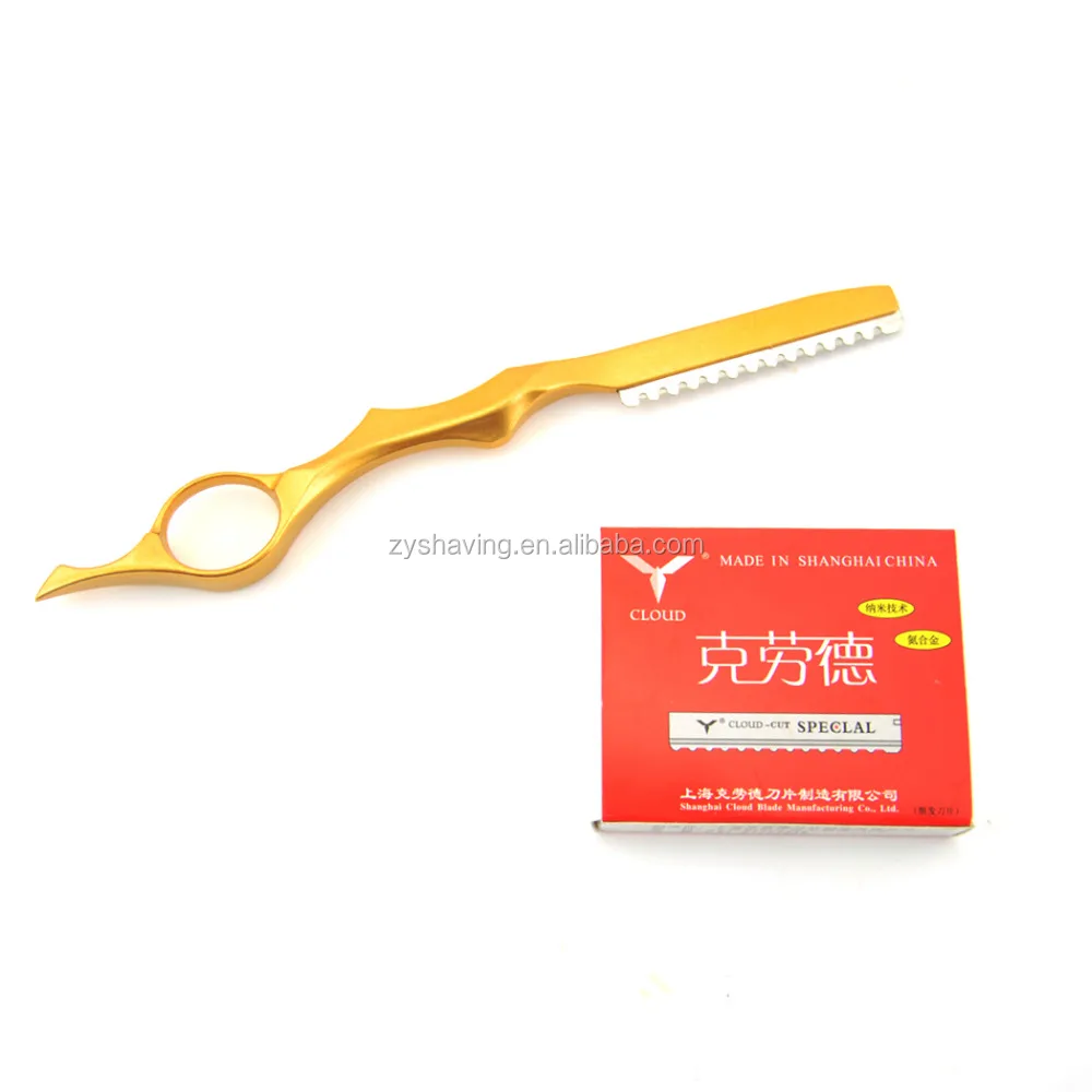 Golden Alloy Hair Cutting Razor Thinning Shaving Knife + 10 Blades Barber Tool