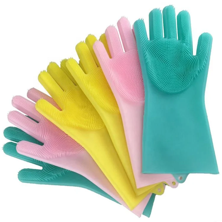 Multipurpose non stick magic silicone cleaning brush gloves with scrubber for washing kitchenware fruit vegetable pet hair