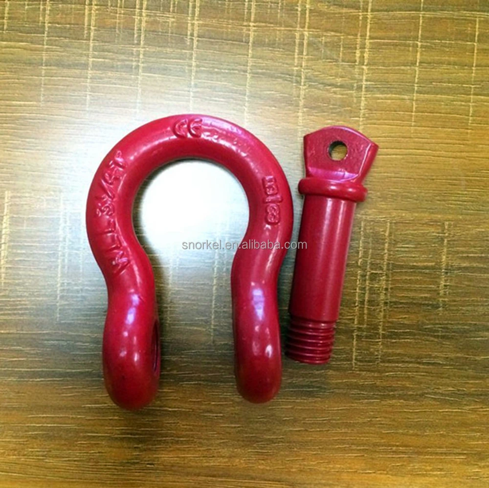 off-road 4.75T screw pin bow shackle 3/4 D shackle with red,yellow,black and silver colour