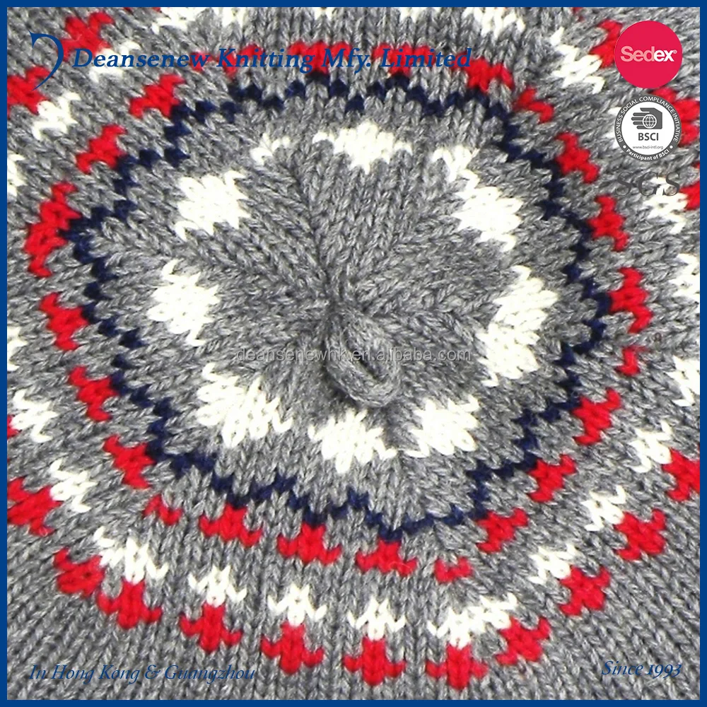 Fashion ins style 60% Cotton 30% Nylon 10% Merino Wool Girls Jacquard Knitted Beret