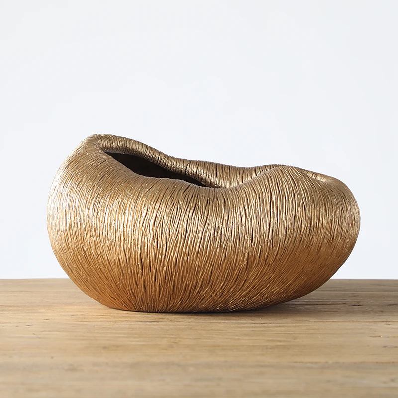 Factory Price OEM Gold Resin Artificial Flower Pot For Home Decoration