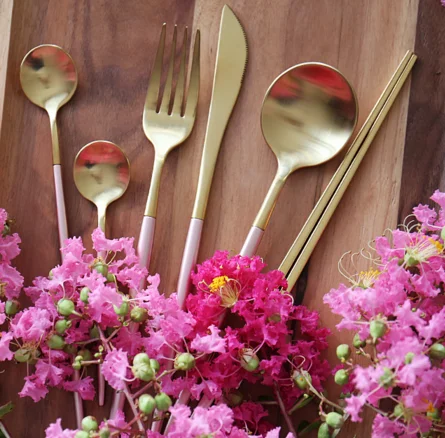 rose gold cutipol cutlery set flatware stainless steel gold plated flatware wholesale matte gold silverware cutlery