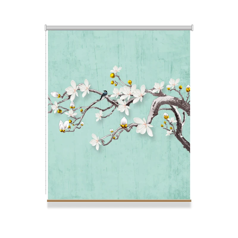 Fancy elegant floral pattern printing roller shade curtain for living room