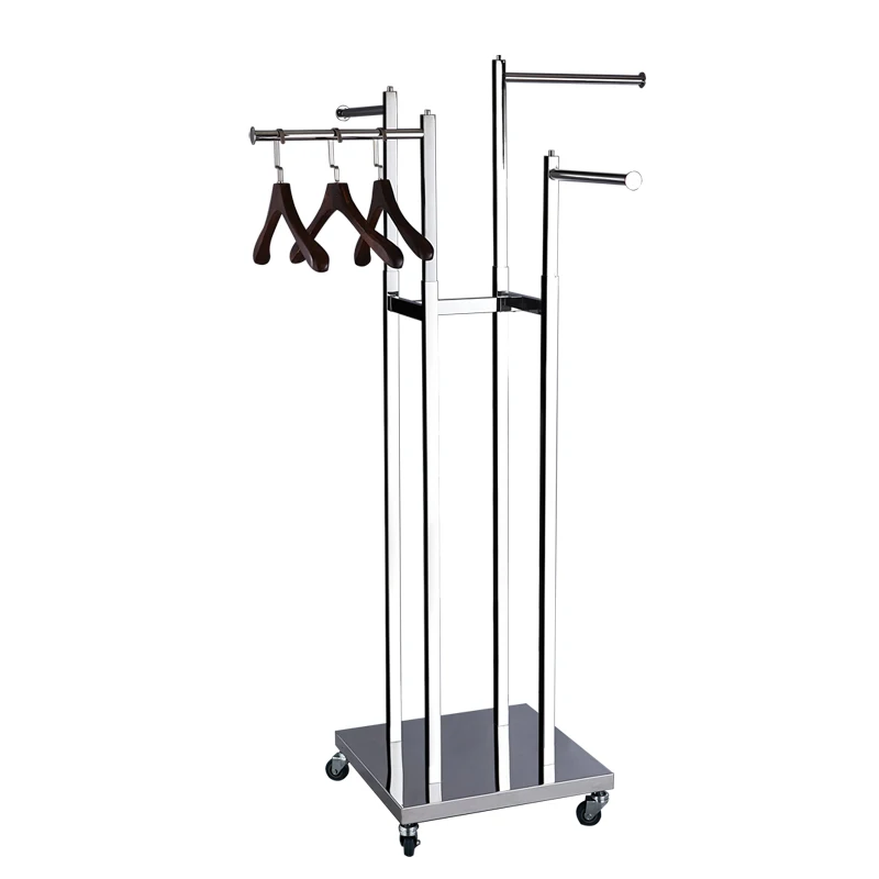 Подвесная витрина для одежды из нержавеющей стали с регулируемой высотой, 4 стороны, с подставкой