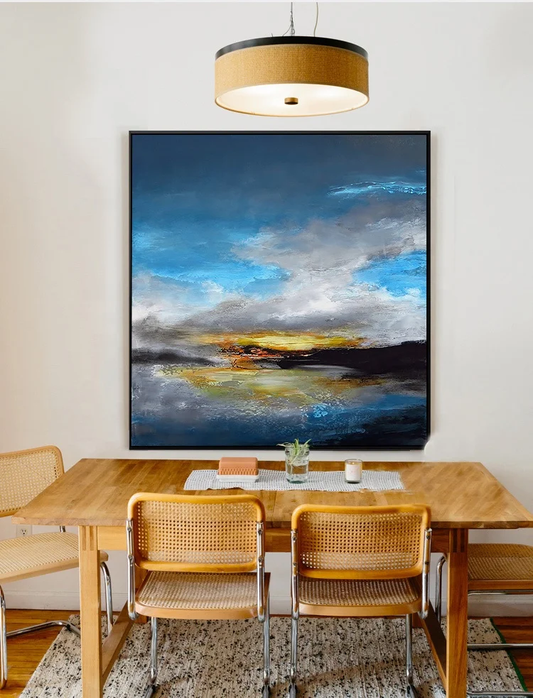 golden foil Small village in the sunset abstract art picture  canvas Oil Painting