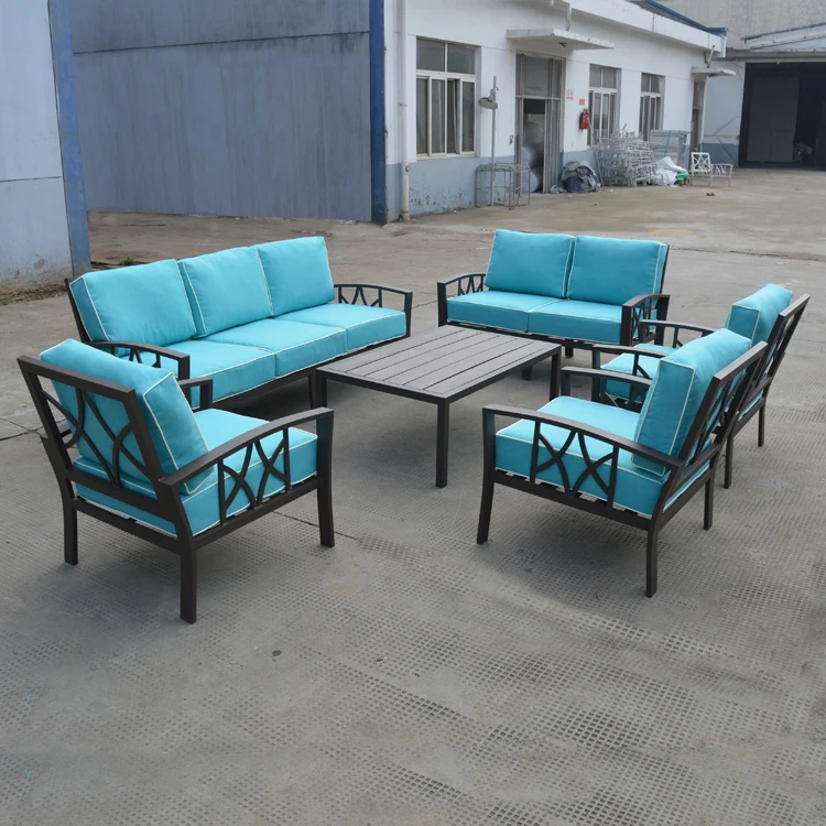 Uplion Plastic wood frame garden rattan sofa set with cushion