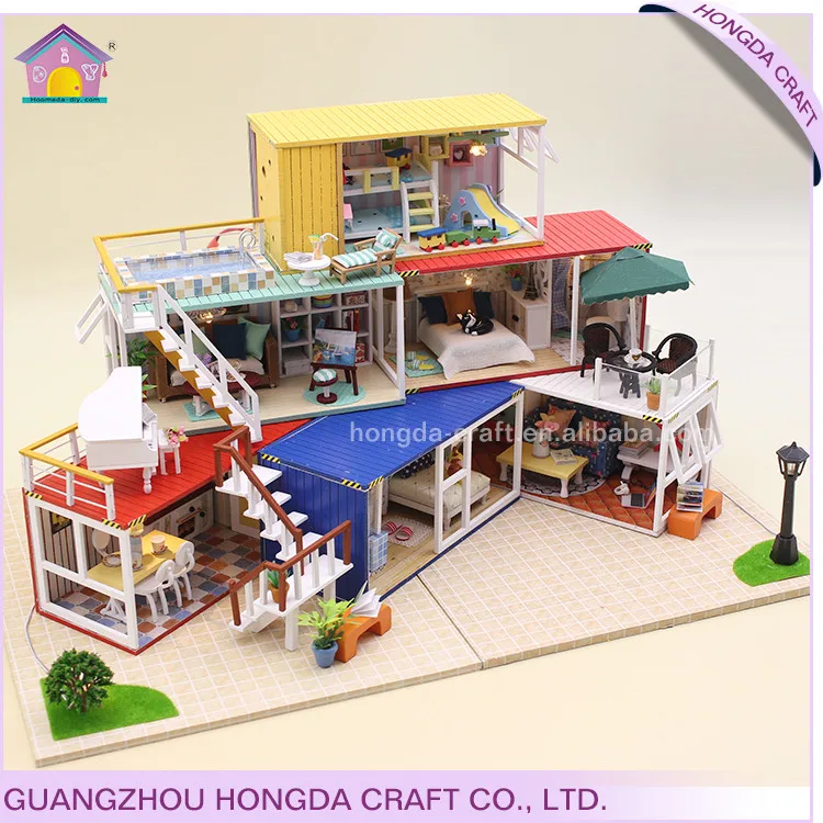 Hot Sale 3-storey Container Villa Doll House 2019 For Boys Castle Toy House With Full Furniture Set