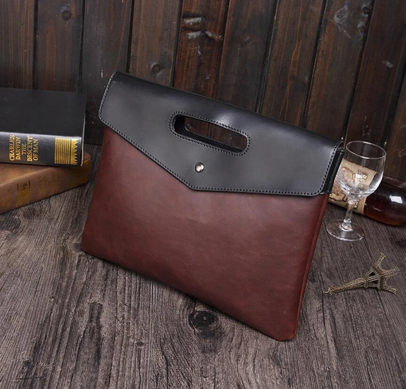 
Dreamtop DTD054 envelope design men purse PU vintage leather clutch for business files 