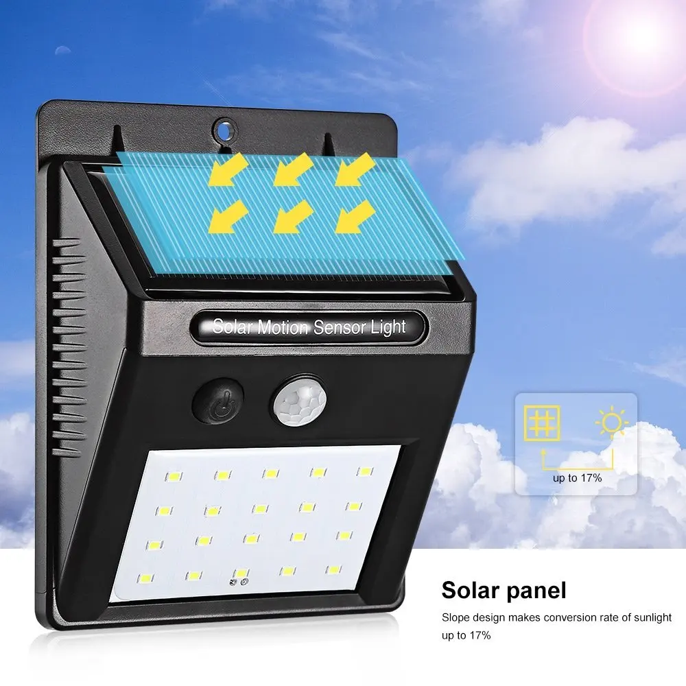 HOWPOW Waterproof 20 LED Solar Power PIR Motion Sensor LED Light for Outdoor Pathway Garden Wall